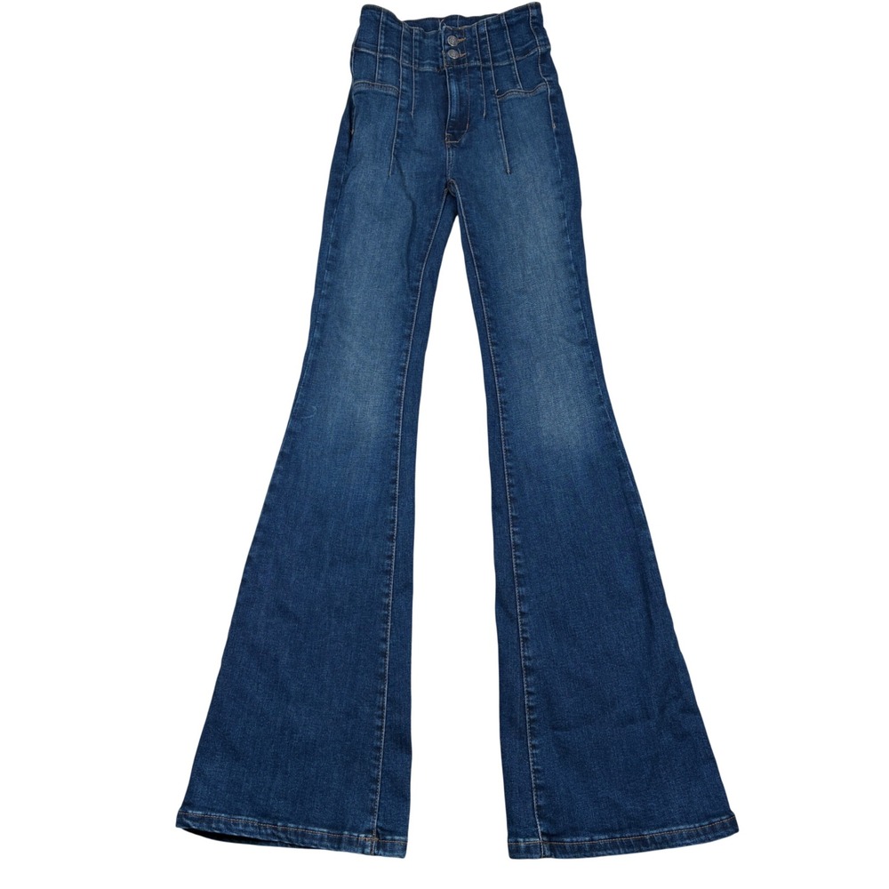 Free People We The Free Flare Jeans Womens 24 Blue High Rise Corset Boho Retro